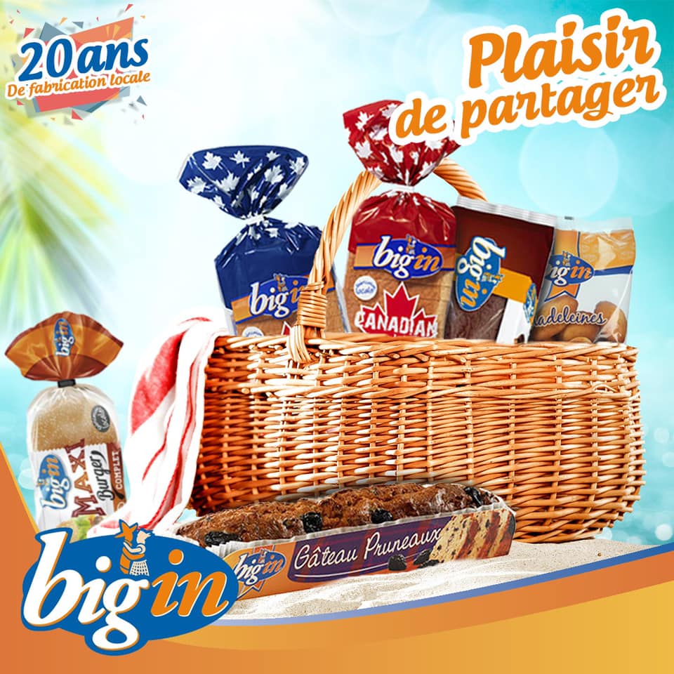 Affiche présentant plusieurs pains de mie et gâteaux produits par Bigin